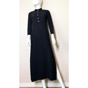 St. John Knits Vintage 60's Maxi Evening Dress Small Long 3/4 Sleeve Black